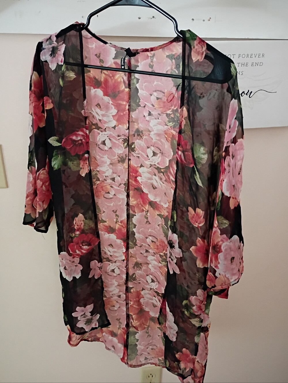 HeartSoul Floral Sheer Kimono - Pink & Black
